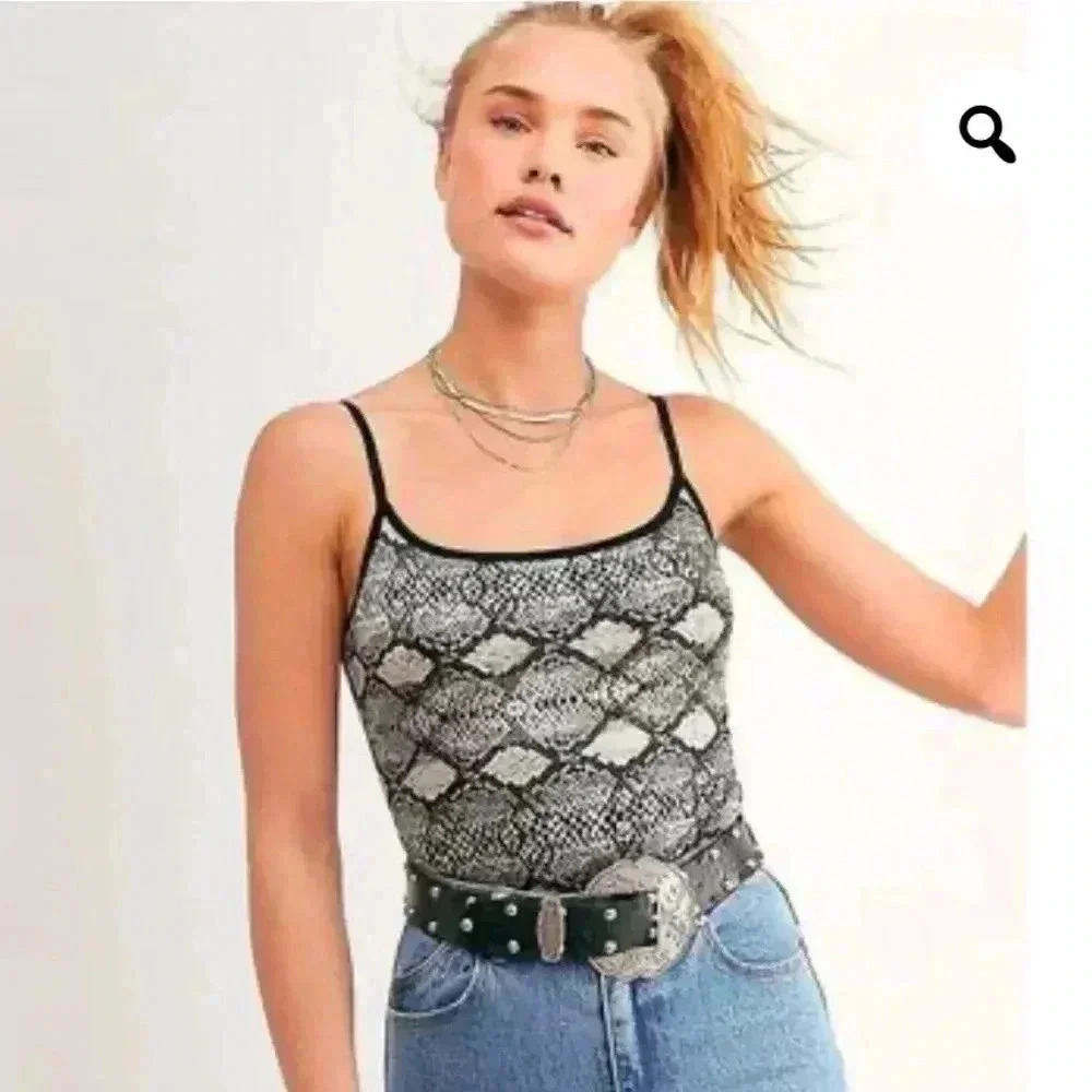 Free People Intimately Tank Top Bodysuit Snake Print Combo Silver Black M